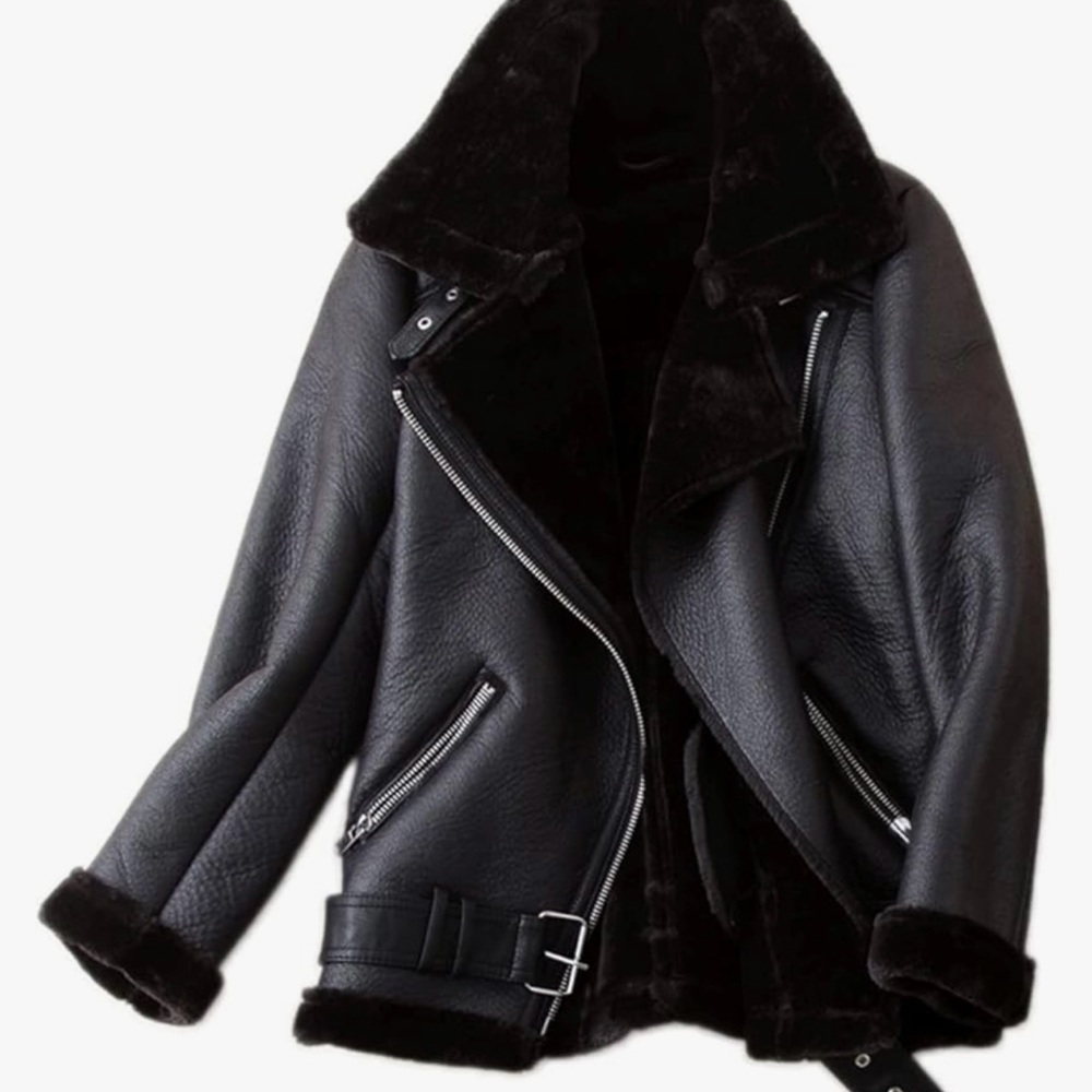 Zara Black Faux Leather Biker Bomber Winter Jacket